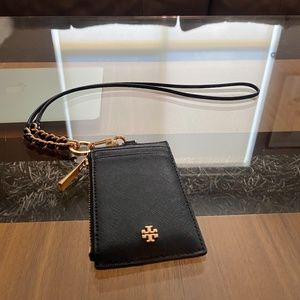 Tori Burch black lanyard and card holder